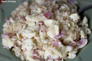 Eggs, Brown Rice, Canadian Bacon, Syrup
